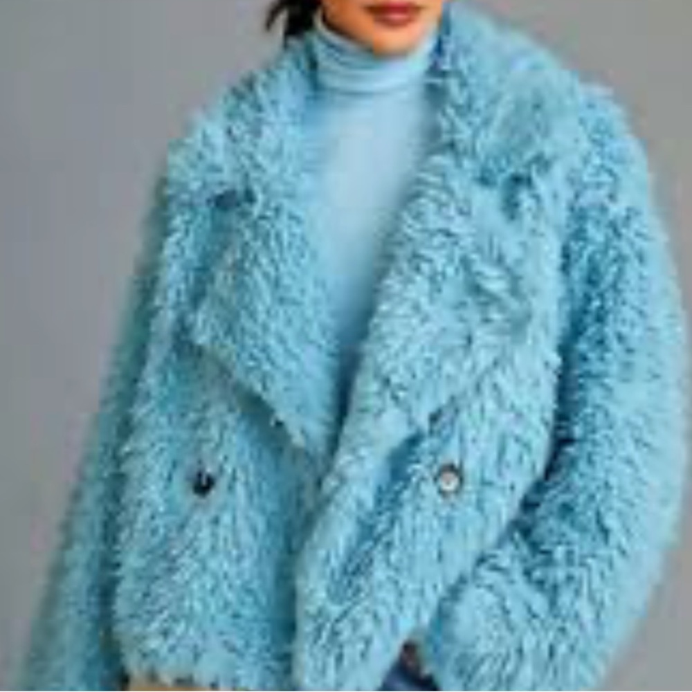 Anthropologie Faux Fur Fuscia Shag Double Breasted Jacket